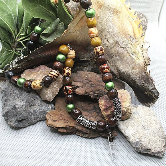 ADULT CREMATION PENDANT WITH BEADED NECKLACE ROLO CHAIN STAINLESS STEEL - Picture 9 of 10